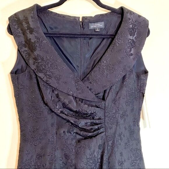 TAHARI KRISTINA BLACK BROCADE FLORAL DRESS 4 NWT - Picture 2 of 15